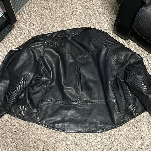 Vintage Men's Black Leather motorcycle padded quilted Jacket - Picture 13 of 13